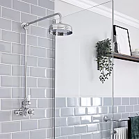 Milano Elizabeth Chrome and White Traditional Twin Exposed Thermostatic Shower with Round Shower Head and Rigid Riser Rail 1 Outlet