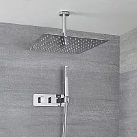 Milano Arvo Chrome Thermostatic Shower with Diverter Ceiling Mounted Shower Head and Hand Shower 2 Outlet