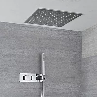 Milano Arvo Chrome Thermostatic Shower with Diverter Recessed Shower Head and Hand Shower 2 Outlet