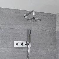 Milano Mirage Chrome Thermostatic Shower with Diverter Wall Mounted Shower Head and Hand Shower 2 Outlet
