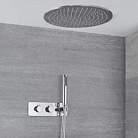 Milano Mirage Chrome Thermostatic Shower with Diverter Recessed Shower Head and Hand Shower 2 Outlet