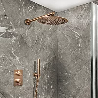 Milano Otto Modern Thermostatic Shower with Wall Mounted Shower Head and Hand Shower Brushed Copper 2 Outlets