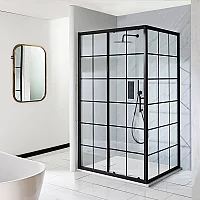 Milano Barq 1400mm Black Grid Sliding Shower Door with 800mm Side Panel