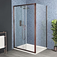 Milano Eris Brushed Copper Sliding Shower Door Choice of Sizes and Side Panel