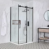 Milano Nero 1400mm Black Frameless Sliding Shower Door with 900mm Side Panel