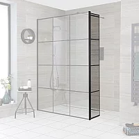 Milano Barq Black Framed 300mm Hinged Wet Room Return Screen