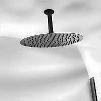 Milano Nero 300mm Round Shower Head and Ceiling Arm Black