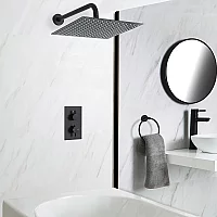 Milano Nero Black Thermostatic Shower Bath System with 300mm Square Shower Head 1 Outlet