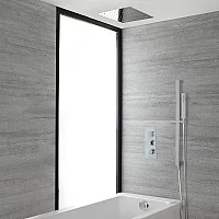 Milano Arvo Chrome Thermostatic Shower Bath System with 280mm Square Recessed Shower Head Overflow Bath Filler and Riser Rail with Hand Shower 3 Outlet