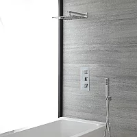 Milano Arvo Chrome Thermostatic Shower Bath System with 400mm Square Shower Head and Hand Shower 2 Outlet