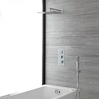 Milano Arvo Chrome Thermostatic Shower Bath System with 400mm Square Shower Head Overflow Bath Filler and Hand Shower 3 Outlet