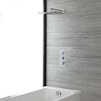 Milano Arvo Chrome Thermostatic Shower Bath System with 400mm Square Shower Head and Overflow Bath Filler 2 Outlet