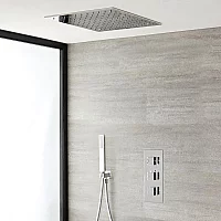 Milano Arvo Chrome Thermostatic Shower System with 500mm Square Recessed Shower Head and Hand Shower 2 Outlet