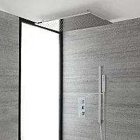 Milano Arvo Chrome Thermostatic Shower System with 800mm x 500mm Rectangular Shower Head and Riser Rail with Hand Shower 2 Outlet