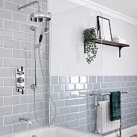 Milano Elizabeth Chrome and Black Thermostatic Shower Bath System with 300mm Shower Head with Wall Arm Bath Spout and Riser Rail with Hand Shower 3 Outlet