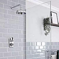 Milano Elizabeth Chrome and Black Thermostatic Shower Bath System with 200mm Shower Head and Wall Arm 1 Outlet