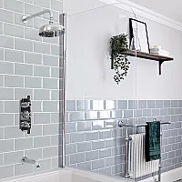 Milano Elizabeth Chrome and Black Thermostatic Shower Bath System with 200mm Shower Head with Wall Arm and Bath Spout 2 Outlet