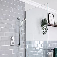 Milano Elizabeth Chrome and White Thermostatic Shower Bath System with Riser Rail and Hand Shower 1 Outlet