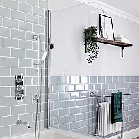Milano Elizabeth Chrome and White Thermostatic Shower Bath System with Bath Spout and Riser Rail with Hand Shower 2 Outlet