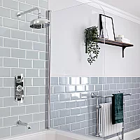 Milano Elizabeth Chrome and White Thermostatic Shower Bath System with 200mm Shower Head with Wall Arm and Bath Spout 2 Outlet