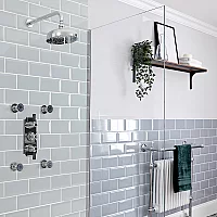 Milano Elizabeth Chrome and Black Thermostatic Shower System with 200mm Shower Head with Wall Arm and Body Jets 2 Outlet