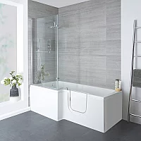 Milano Merso 1700mm x 850mm Right Hand Easy Access WalkIn LShaped Shower Bath with Chrome Bath Screen and End Panel