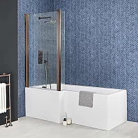Milano Elswick 1500mm x 850mm Left Hand LShaped Shower Bath with Brushed Copper Bath Screen with Side Panel