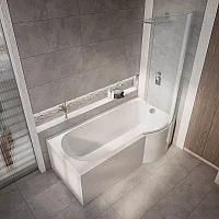 Milano Newby 1675mm x 850mm Right Hand PShape Shower Bath with Screen Side Panel and End Panel