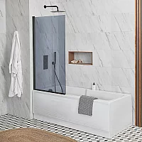Milano Elswick 1700mm x 750mm Standard Single Ended Shower Bath with Smoked Glass Bath Screen Side and End Panel