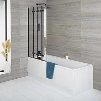 Milano Farington Standard Single Ended Bath with Black Folding Bath Screen and Side Panel Choice of Sizes