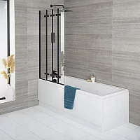 Milano Farington 1800mm x 800mm Bath with Black Folding Bath Screen Side and End Panel and Waste