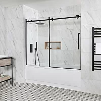 Milano Elswick Standard Single Ended 1700mm x 700mm Bath with Black Sliding Bath Screen and Side Panel