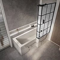 Milano Elswick 1500mm x 850mm Right Hand Modern LShaped Shower Bath with Black Grid Bath Screen