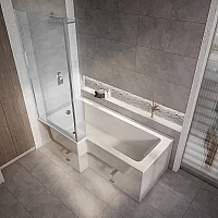 Milano Elswick 1500mm x 850mm Left Hand Modern LShaped Shower Bath with Chrome Bath Screen