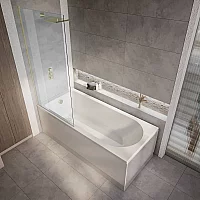 Milano Ballam 1500mm x 700mm Modern Single Ended Shower Bath with Antique Brass Bath Screen and Side Panel
