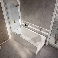 Milano Ballam 1500mm x 700mm Modern Single Ended Shower Bath with Brushed Copper Bath Screen Side and End Panel