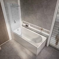 Milano Ballam 1700mm x 700mm Modern Single Ended Shower Bath with Chrome Bath Screen and Side Panel