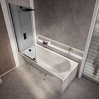 Milano Ballam 1600mm x 700mm Modern Single Ended Shower Bath with Smoked Glass Bath Screen