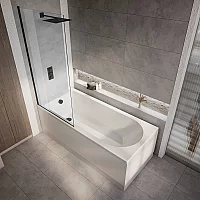 Milano Ballam 1700mm x 750mm Modern Single Ended Shower Bath with Black Bath Screen Side and End Panel
