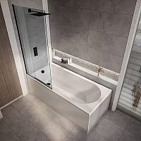 Milano Ballam 1700mm x 750mm Modern Single Ended Shower Bath with Smoked Glass Bath Screen and Side Panel