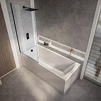 Milano Elswick 1400mm x 700mm Modern Single Ended Shower Bath with Black Bath Screen and Side Panel