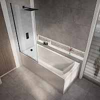 Milano Elswick 1400mm x 700mm Modern Single Ended Shower Bath with Black Bath Screen Side and End Panel
