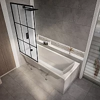 Milano Elswick 1400mm x 700mm Modern Single Ended Shower Bath with Black Grid Bath Screen