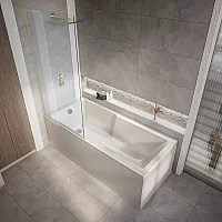 Milano Elswick 1700mm x 750mm Modern Square Straight Shower Bath with Antique Brass Bath Screen Side and End Panel