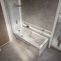 Milano Elswick 1700mm x 750mm Modern Square Straight Shower Bath with Brushed Copper Bath Screen