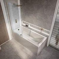 Milano Elswick 1700mm x 750mm Modern Square Straight Shower Bath with Brushed Copper Bath Screen and Side Panel