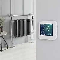 Milano Elizabeth Anthracite Traditional Dual Fuel Heated Towel Rail 930mm x 790mm withOverhanging Rail with Touchscreen WiFi Thermostat and Cable Cover