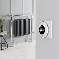 Milano Elizabeth Anthracite Traditional Dual Fuel Heated Towel Rail 930mm x 790mm withOverhanging Rail with WiFi Thermostat and Cable Cover