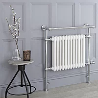 Milano Elizabeth White and Chrome Traditional Electric Heated Towel Rail 930mm x 790mm With Overhanging Rail