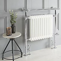 Milano Elizabeth White Traditional Dual Fuel Heated Towel Rail 930mm x 790mm withOverhanging Rail Choice of WiFi Thermostat and Cable Cover